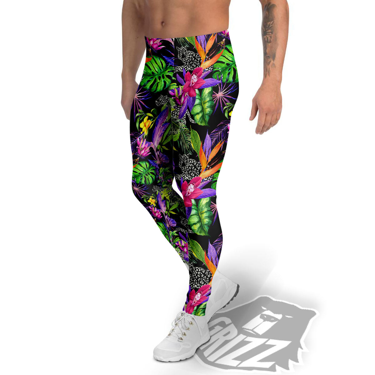 Tropical Flower Leaf Light Print Pattern Men's Leggings-grizzshop