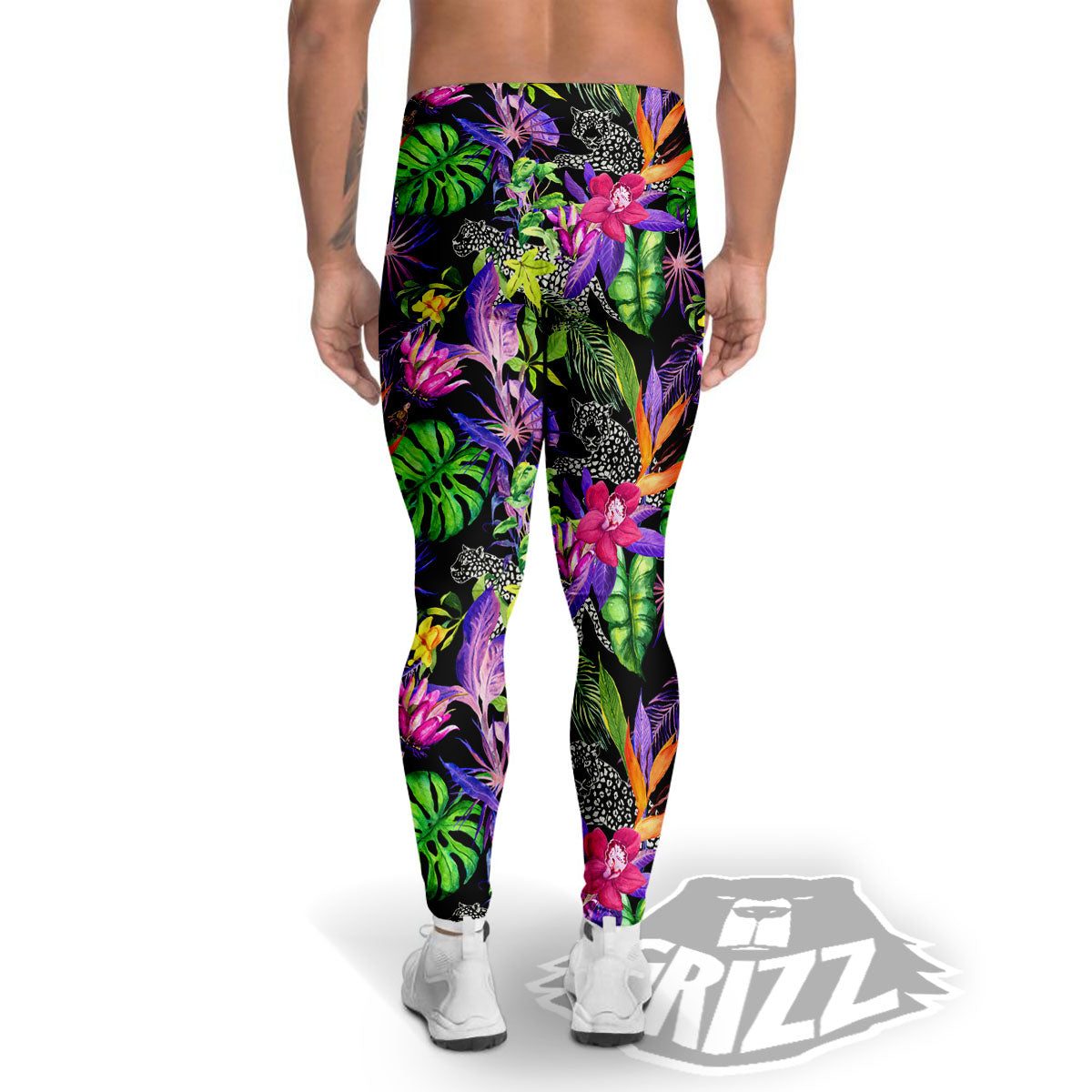 Tropical Flower Leaf Light Print Pattern Men's Leggings-grizzshop