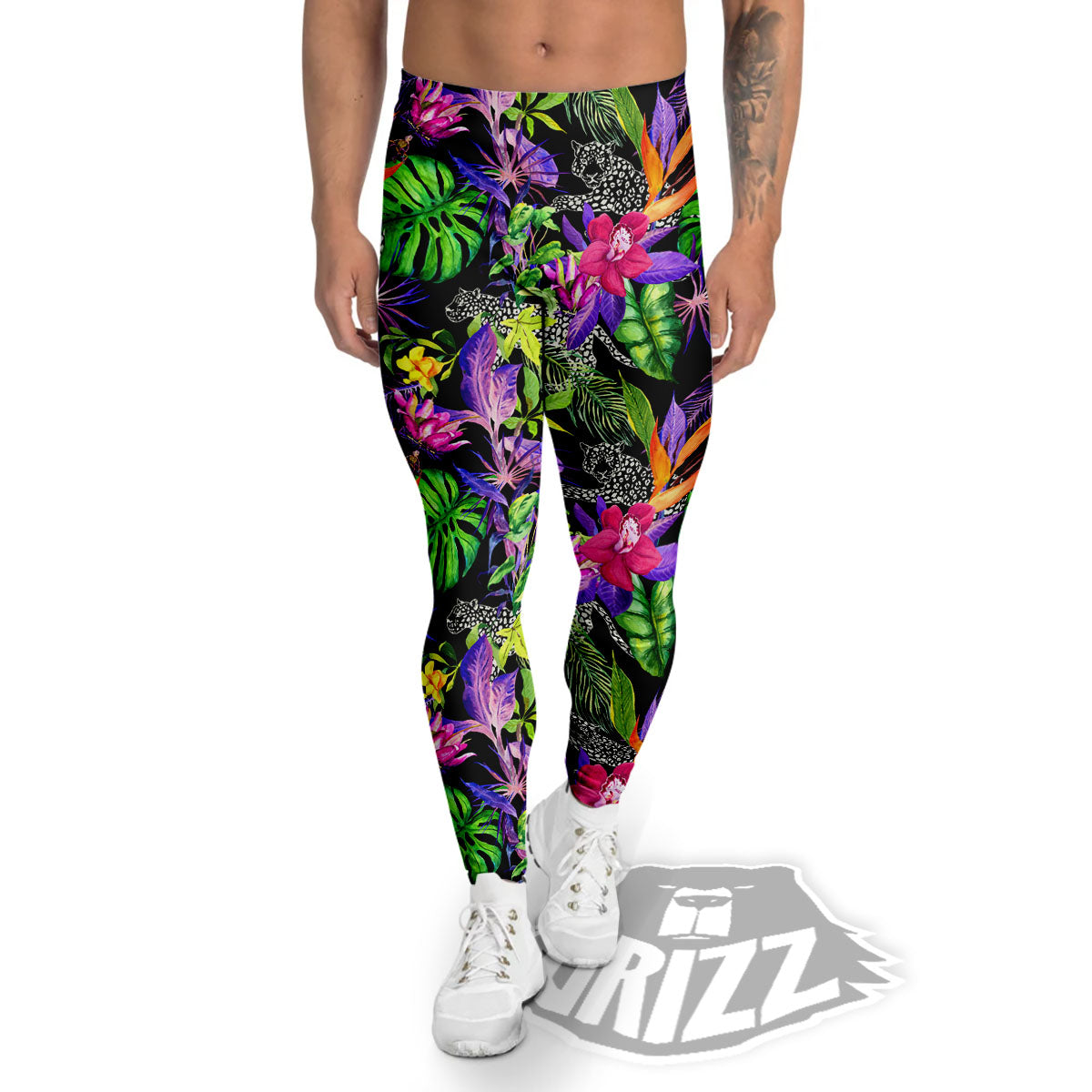 Tropical Flower Leaf Light Print Pattern Men's Leggings-grizzshop