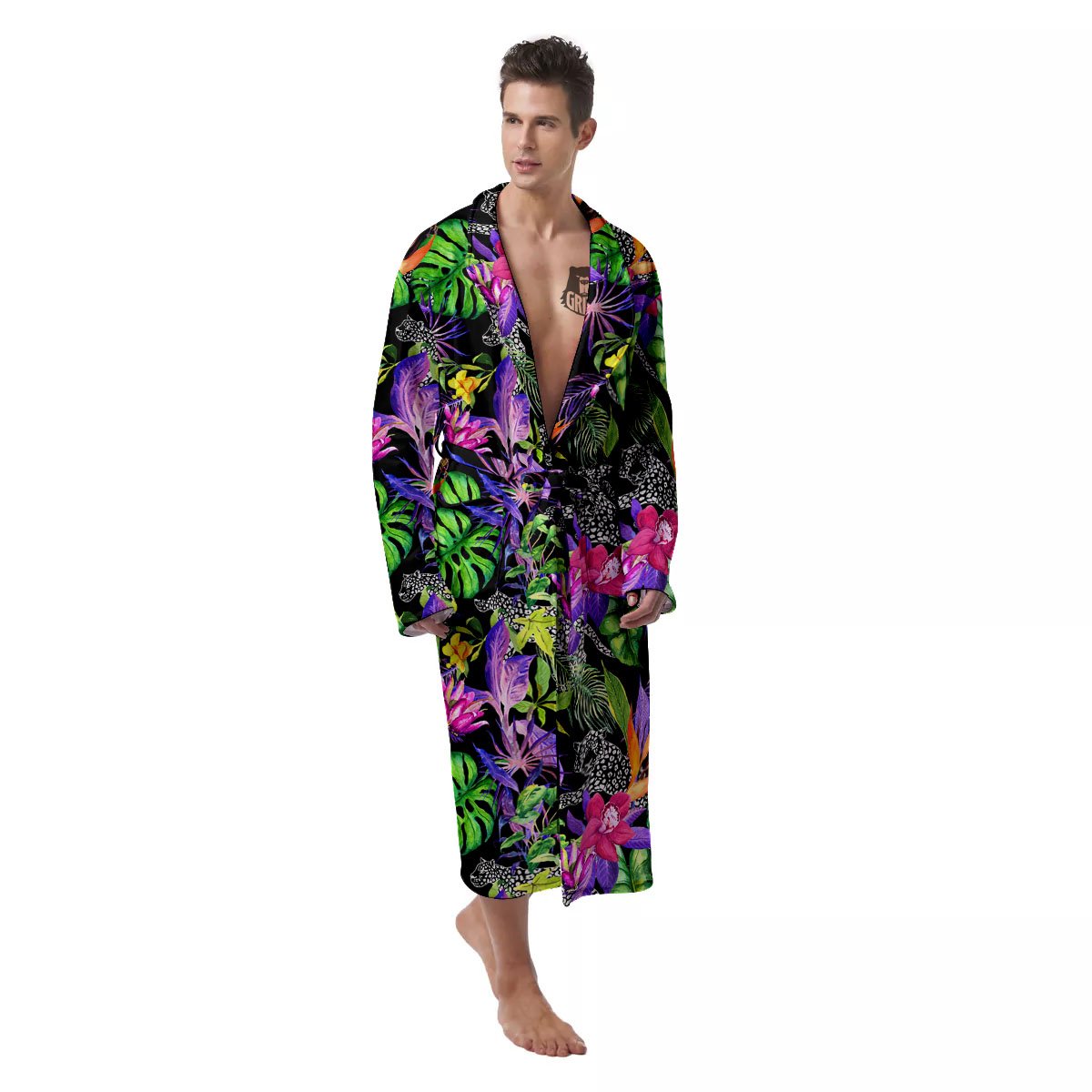 Tropical Flower Leaf Light Print Pattern Men's Robe-grizzshop