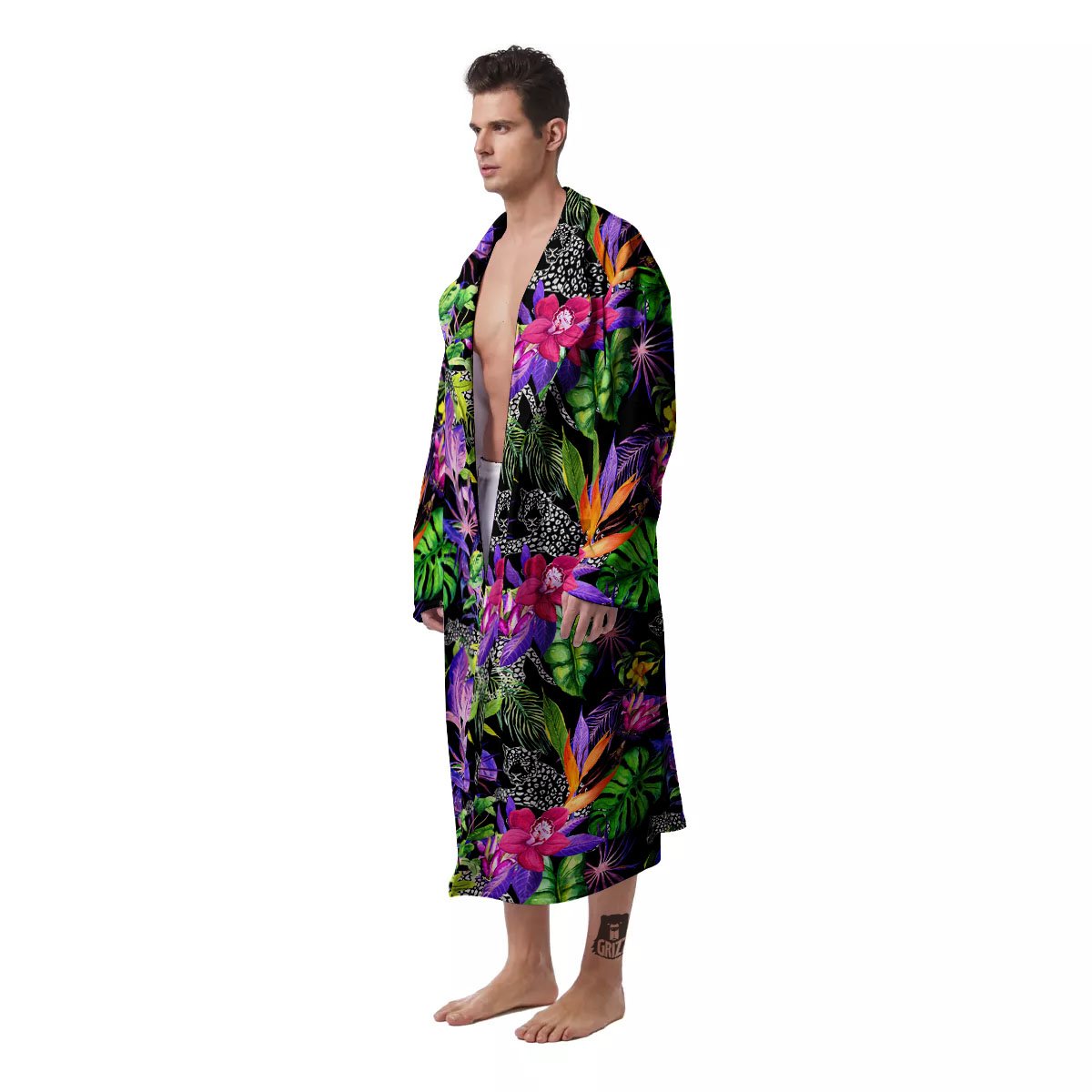 Tropical Flower Leaf Light Print Pattern Men's Robe-grizzshop