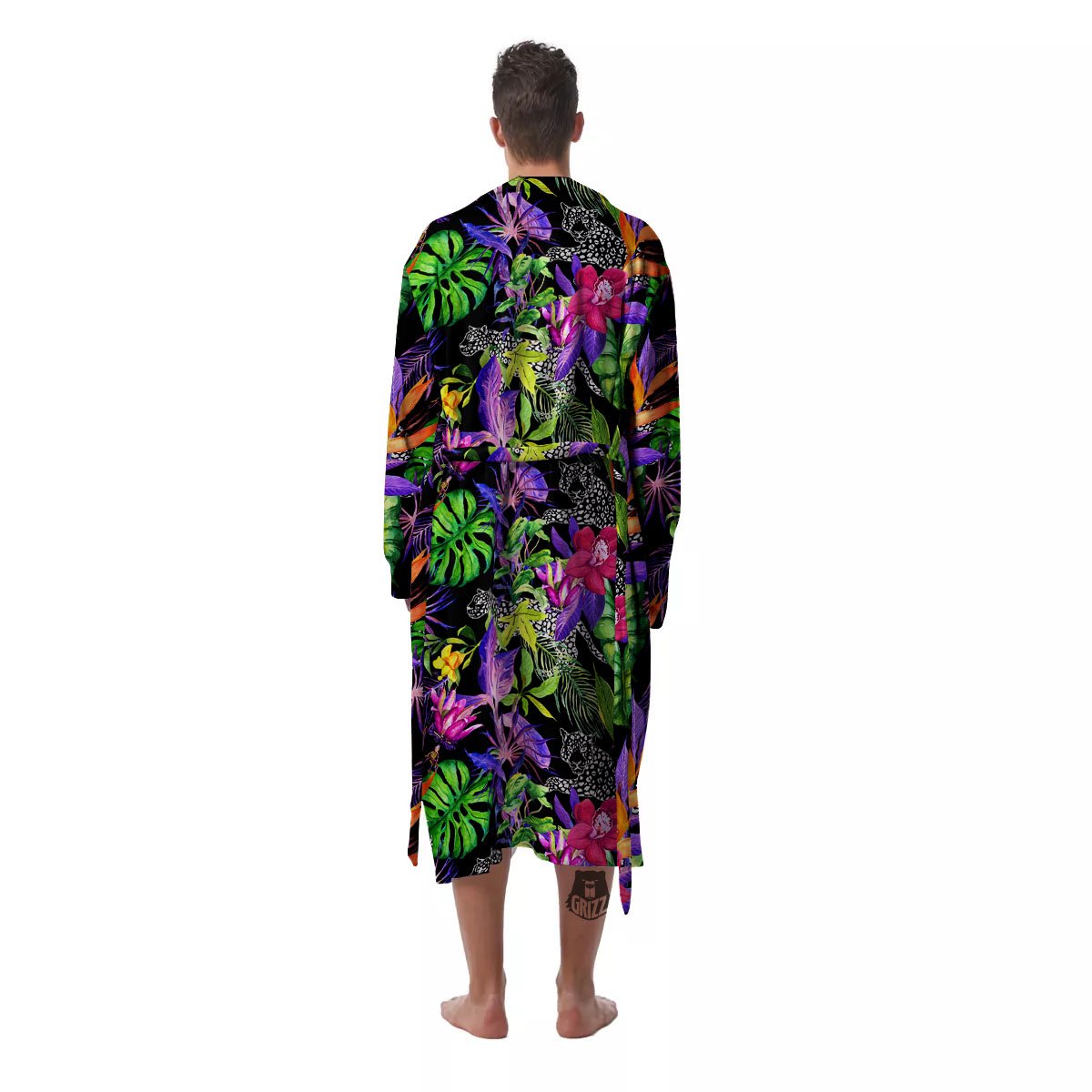 Tropical Flower Leaf Light Print Pattern Men's Robe-grizzshop