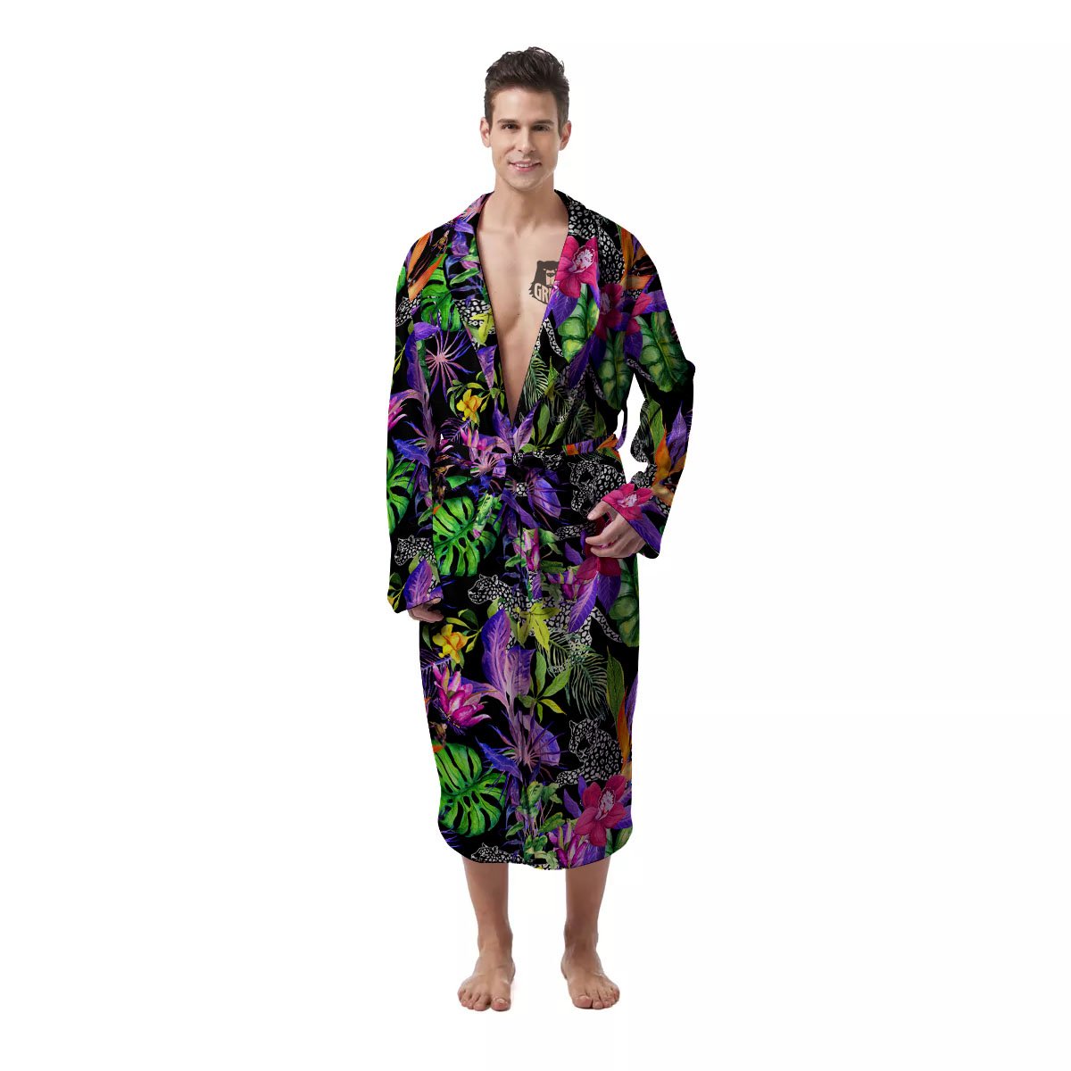Tropical Flower Leaf Light Print Pattern Men's Robe-grizzshop
