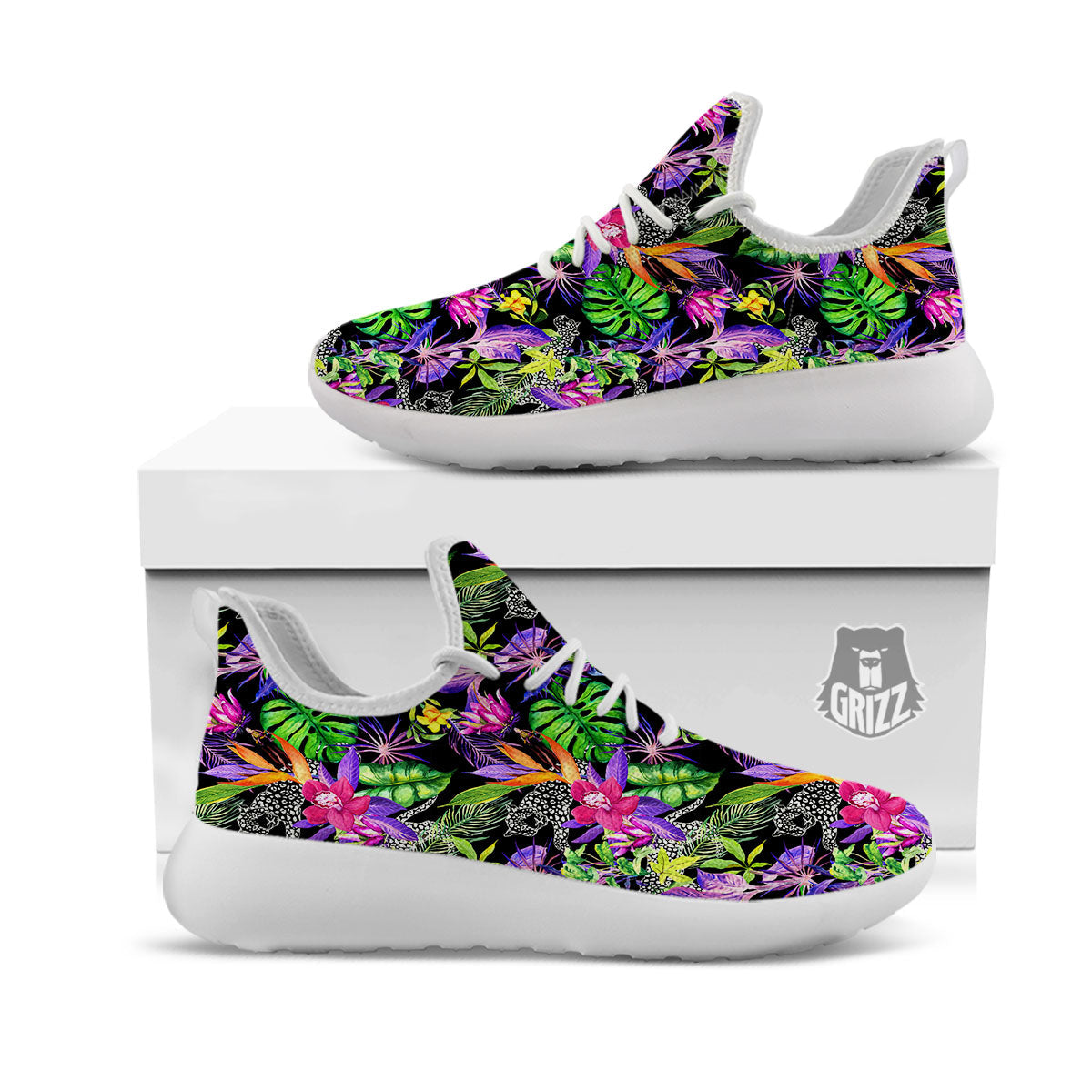 Tropical Flower Leaf Light Print Pattern White Athletic Shoes-grizzshop