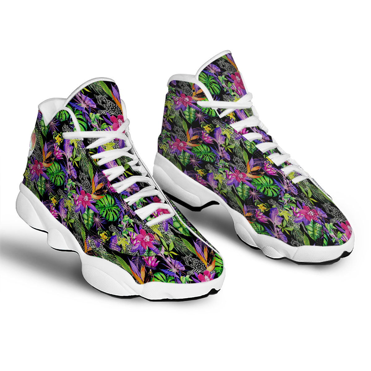Tropical Flower Leaf Light Print Pattern White Basketball Shoes-grizzshop