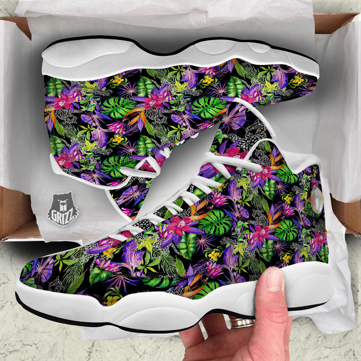 Tropical Flower Leaf Light Print Pattern White Basketball Shoes-grizzshop
