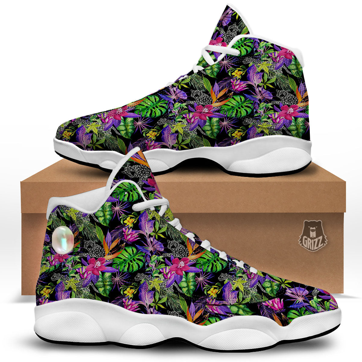 Tropical Flower Leaf Light Print Pattern White Basketball Shoes-grizzshop