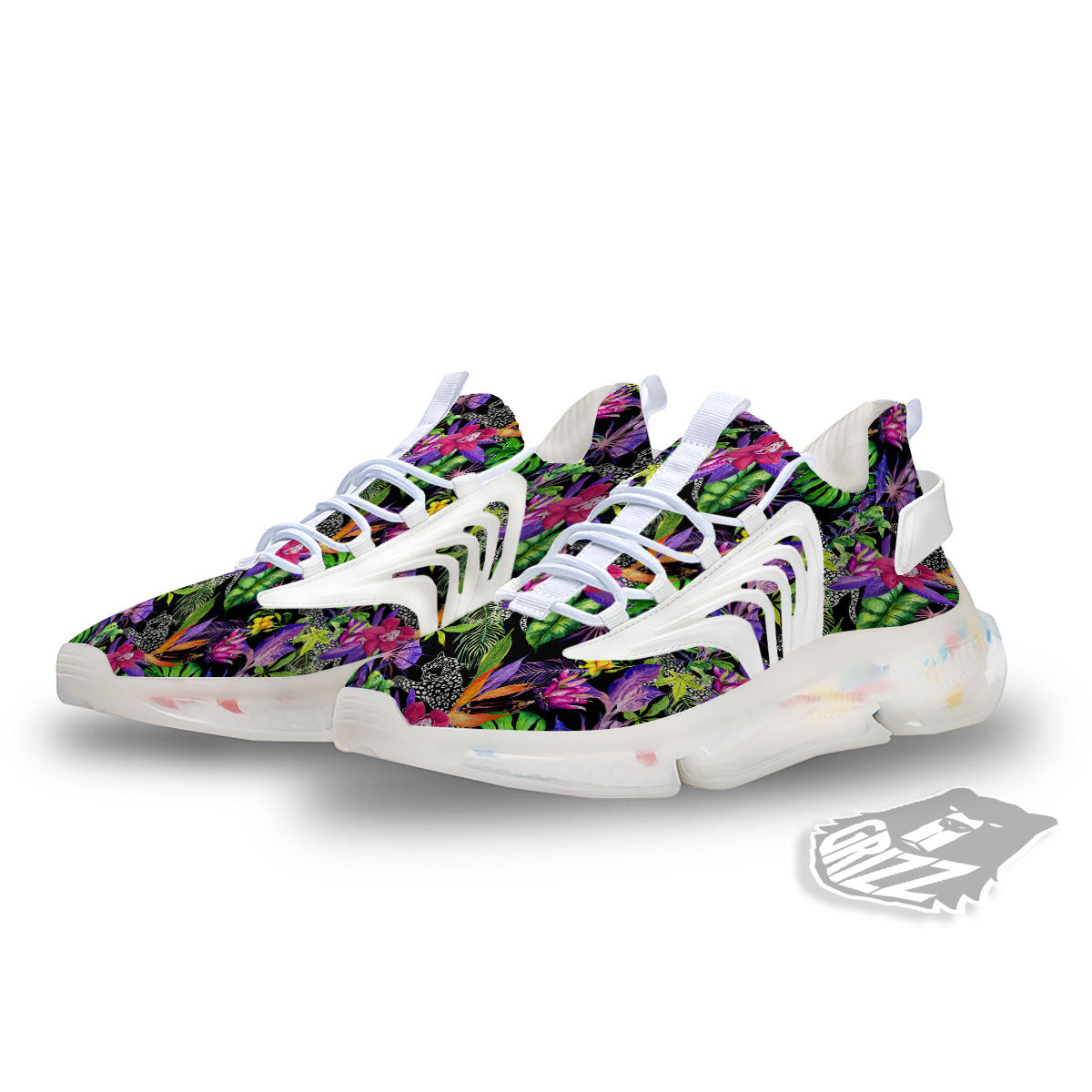 Tropical Flower Leaf Light Print Pattern White Gym Shoes-grizzshop