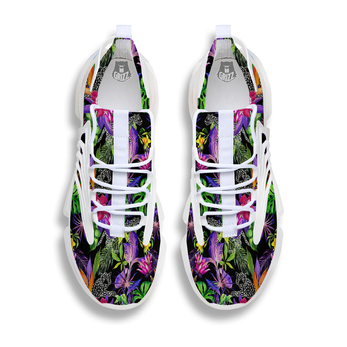 Tropical Flower Leaf Light Print Pattern White Gym Shoes-grizzshop