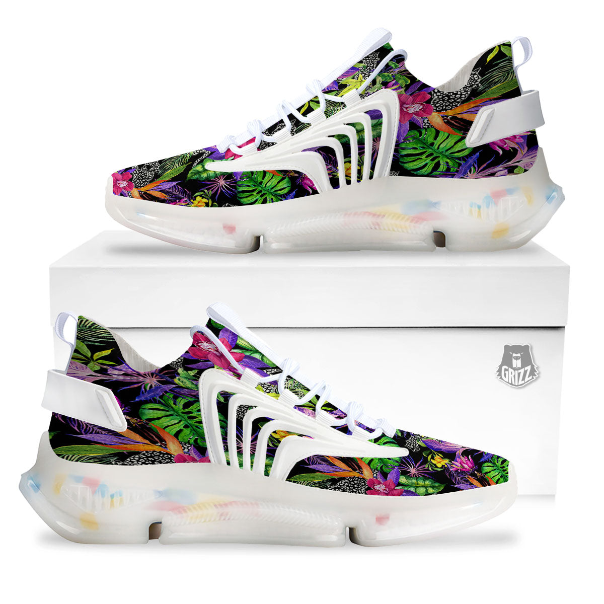 Tropical Flower Leaf Light Print Pattern White Gym Shoes-grizzshop