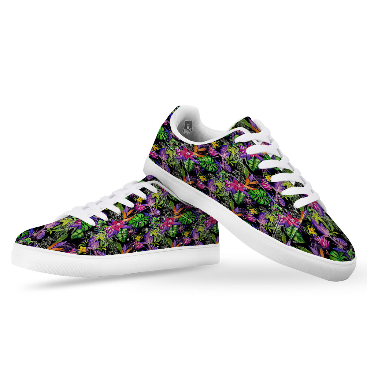 Tropical Flower Leaf Light Print Pattern White Low Top Sneakers-grizzshop
