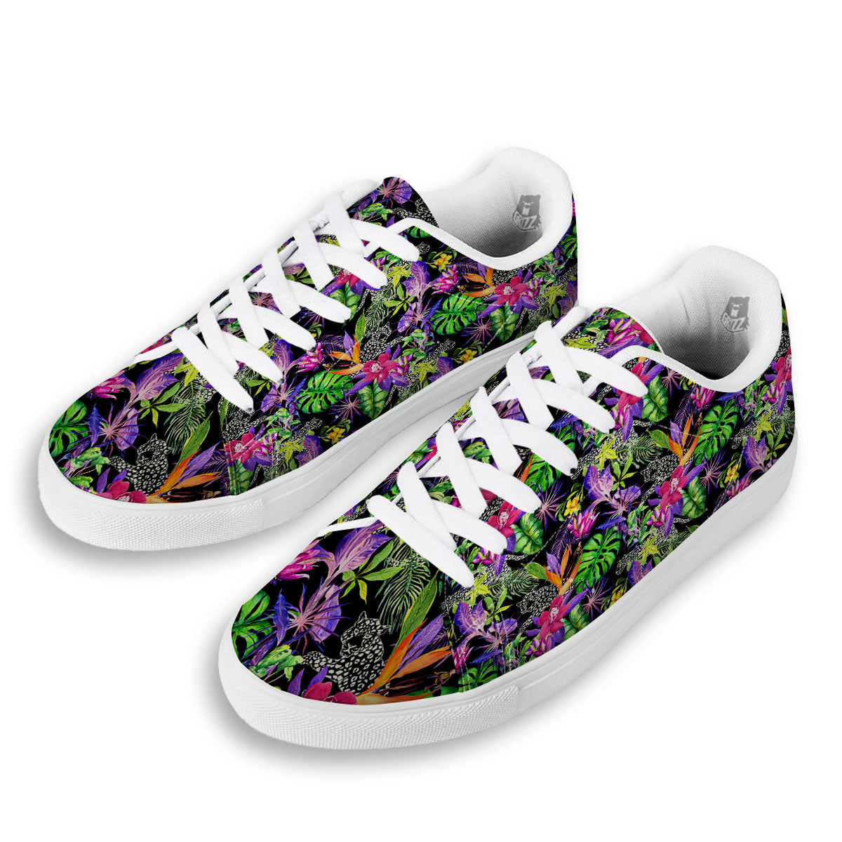 Tropical Flower Leaf Light Print Pattern White Low Top Sneakers-grizzshop