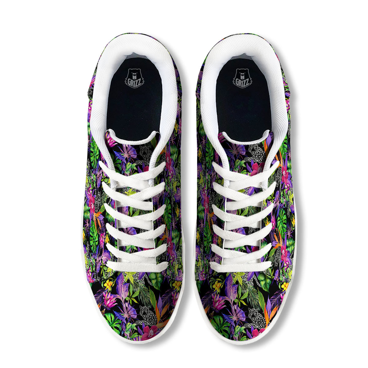 Tropical Flower Leaf Light Print Pattern White Low Top Sneakers-grizzshop