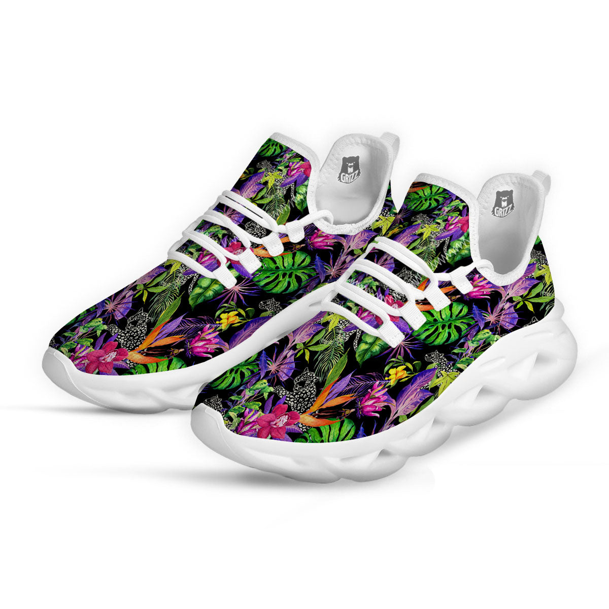 Tropical Flower Leaf Light Print Pattern White Running Shoes-grizzshop