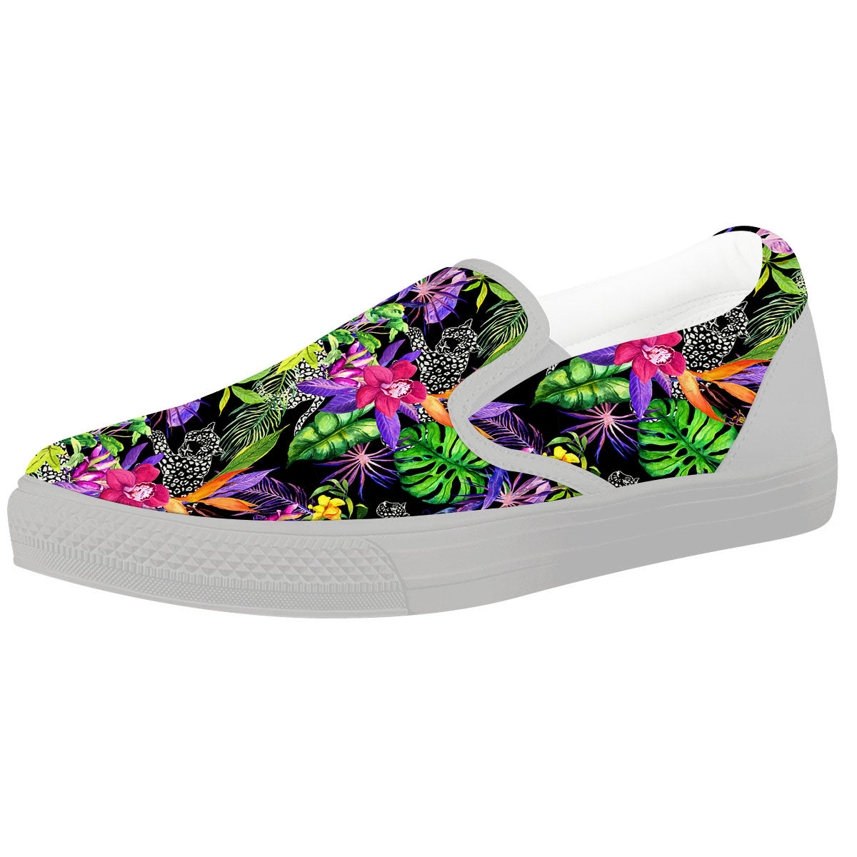 Tropical Flower Leaf Light Print Pattern White Slip On Shoes-grizzshop