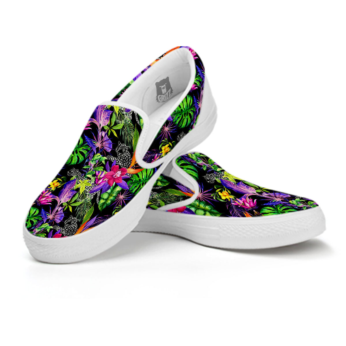 Tropical Flower Leaf Light Print Pattern White Slip On Shoes-grizzshop