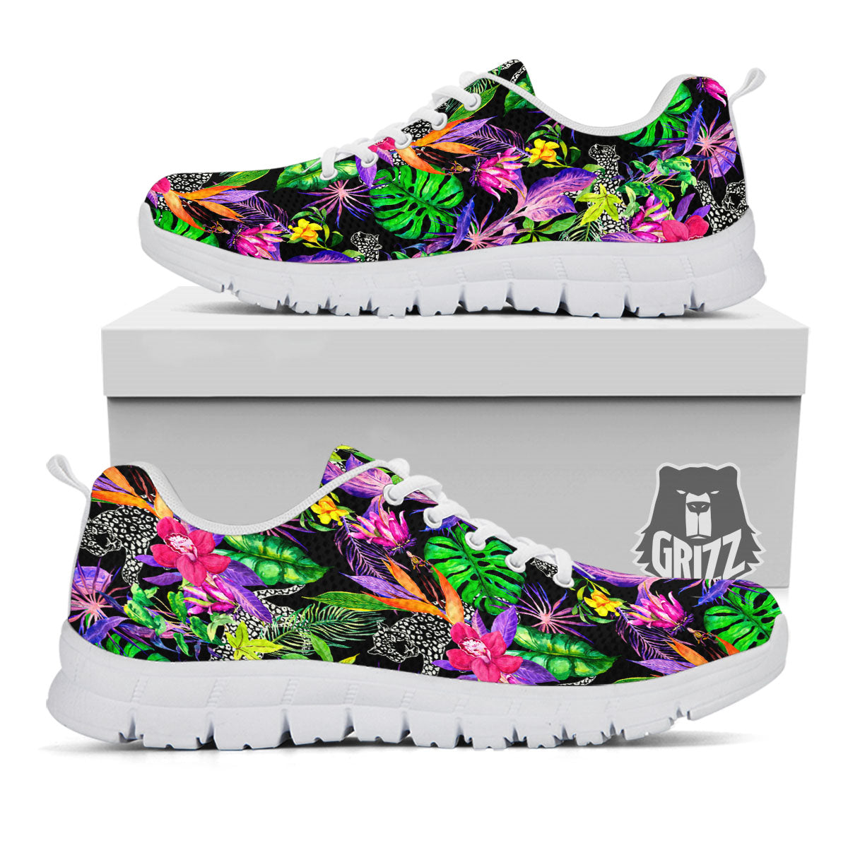 Tropical Flower Leaf Light Print Pattern White Sneaker-grizzshop
