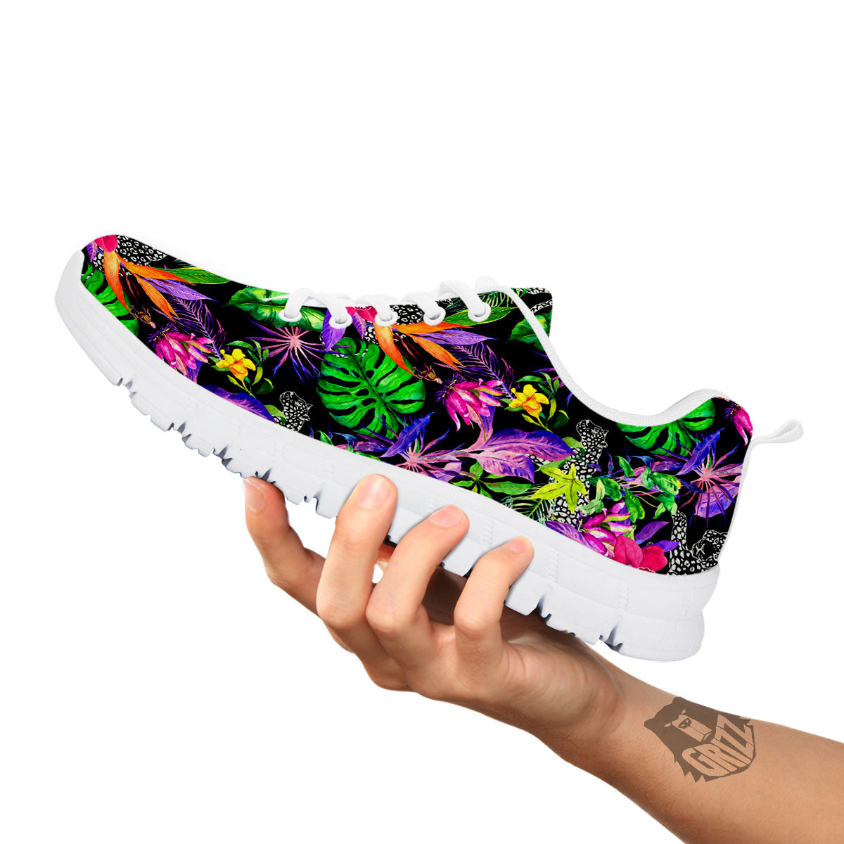 Tropical Flower Leaf Light Print Pattern White Sneaker-grizzshop