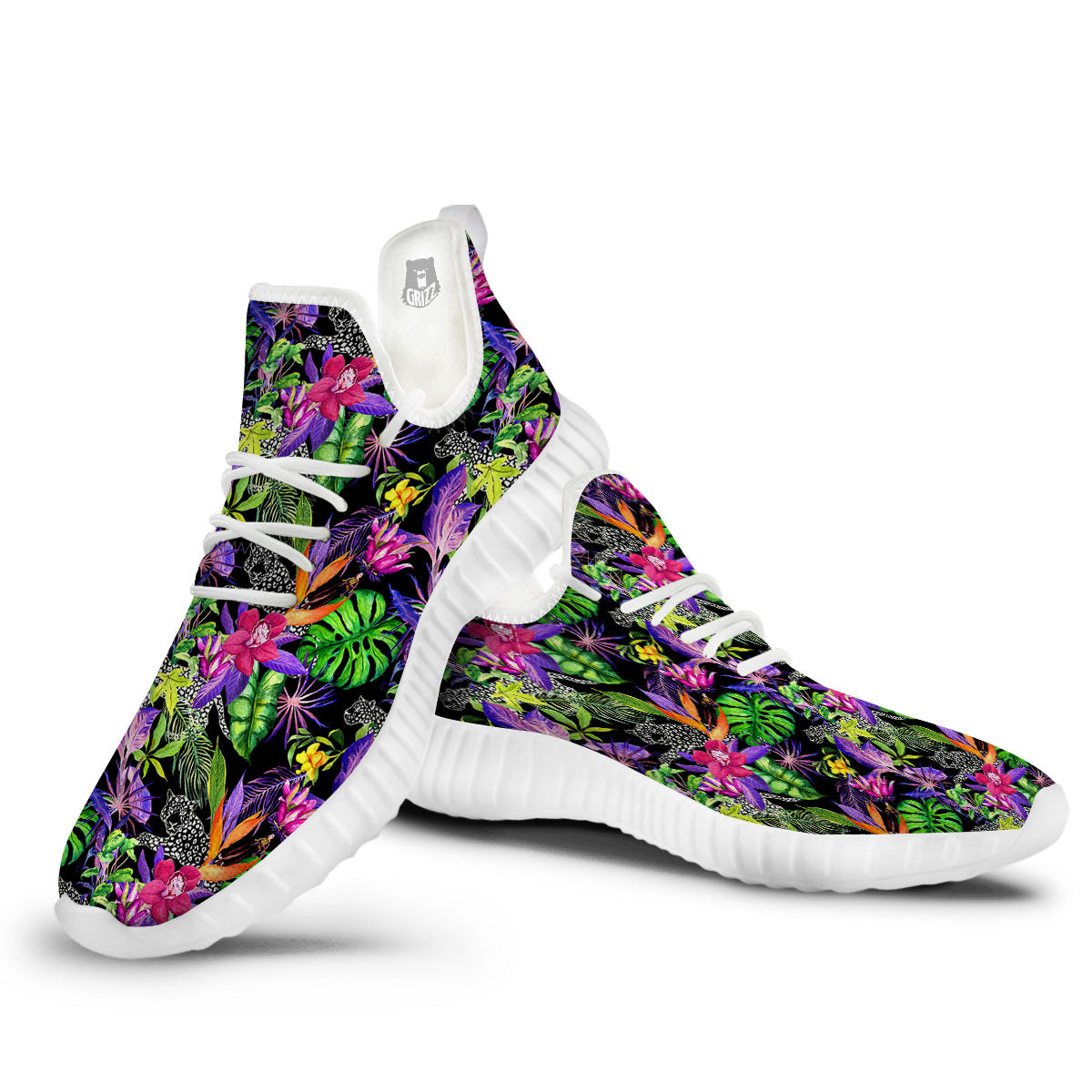 Tropical Flower Leaf Light Print Pattern White Walking Shoes-grizzshop