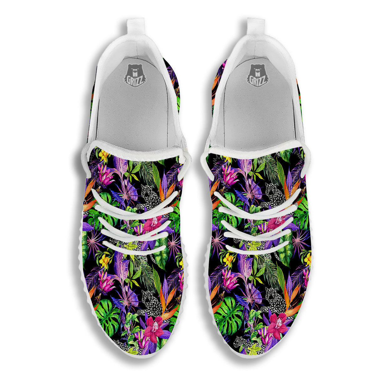 Tropical Flower Leaf Light Print Pattern White Walking Shoes-grizzshop