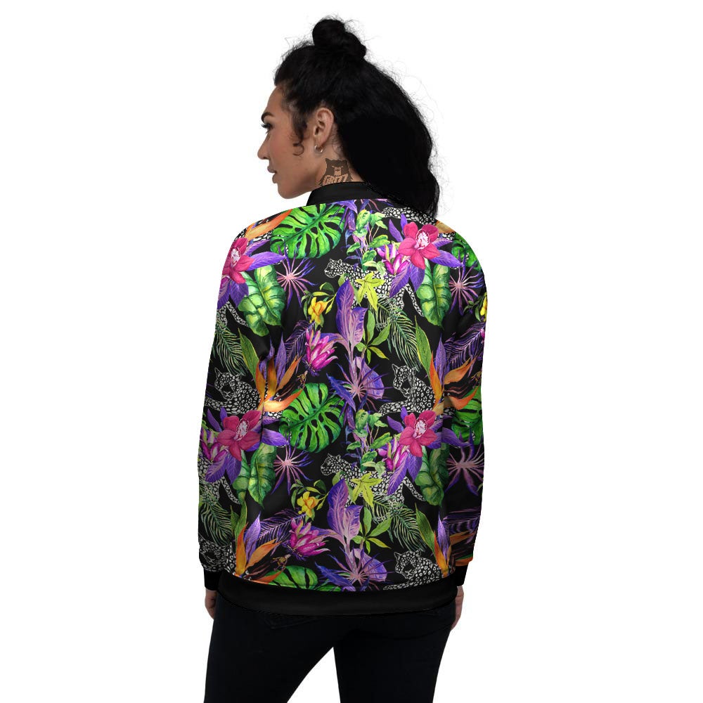 Tropical Flower Leaf Light Print Pattern Women's Bomber Jacket-grizzshop