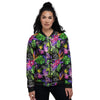 Tropical Flower Leaf Light Print Pattern Women's Bomber Jacket-grizzshop