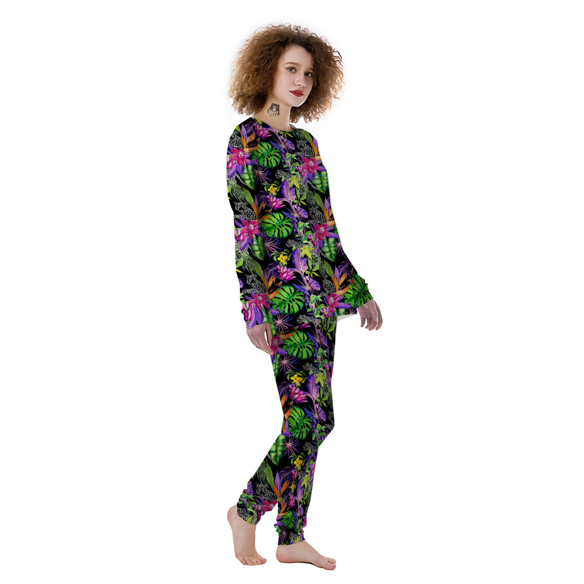 Tropical Flower Leaf Light Print Pattern Women's Pajamas-grizzshop