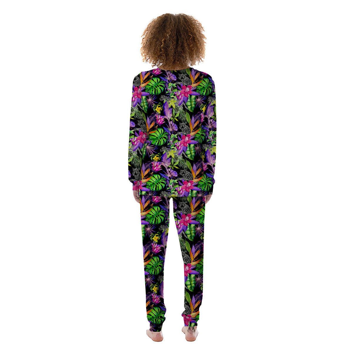 Tropical Flower Leaf Light Print Pattern Women's Pajamas-grizzshop