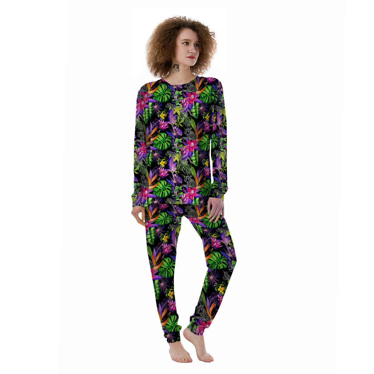 Tropical Flower Leaf Light Print Pattern Women's Pajamas-grizzshop