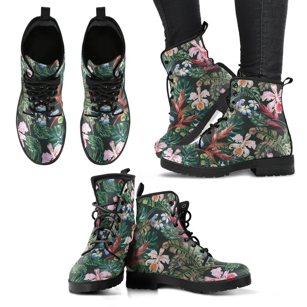 Tropical Flower Women's Leather Boots-grizzshop