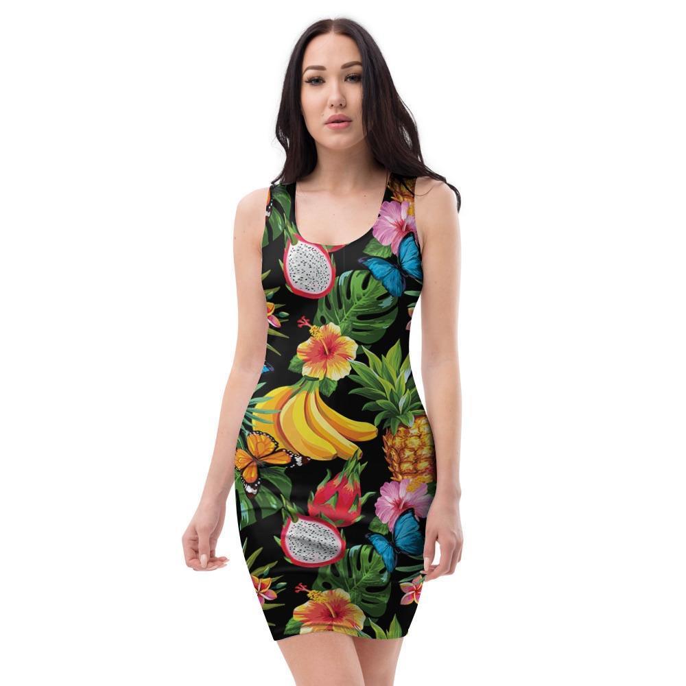 Tropical Fruit Hawaiian Print Bodycon Dress-grizzshop