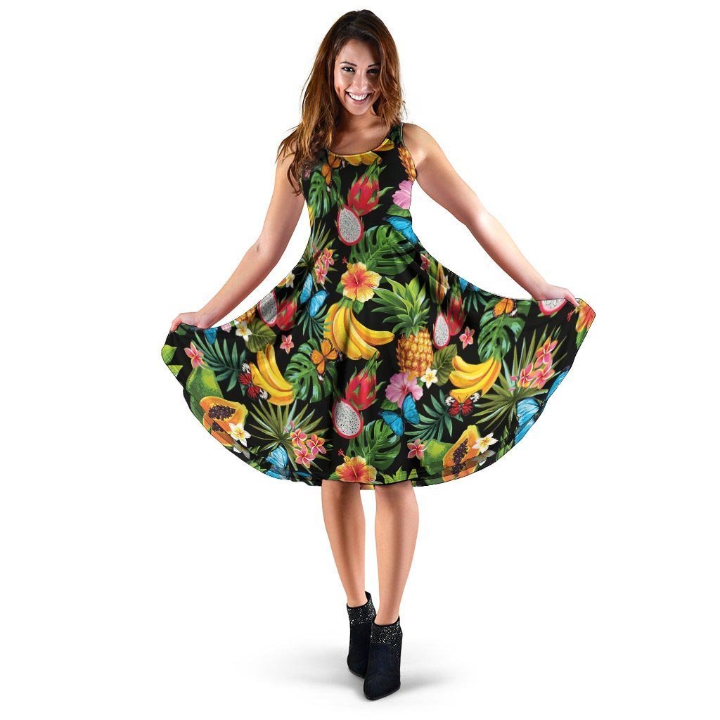 Tropical Fruit Hawaiian Print Dress Grizzshopping