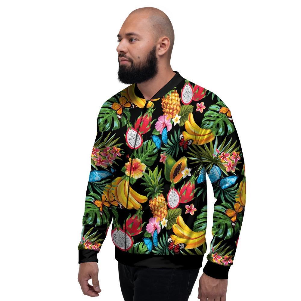 Tropical Fruit Hawaiian Print Men's Bomber Jacket-grizzshop