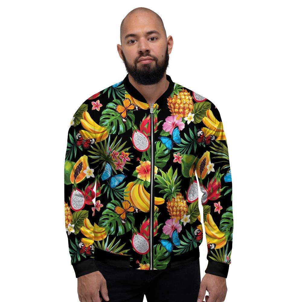 Tropical Fruit Hawaiian Print Men's Bomber Jacket-grizzshop