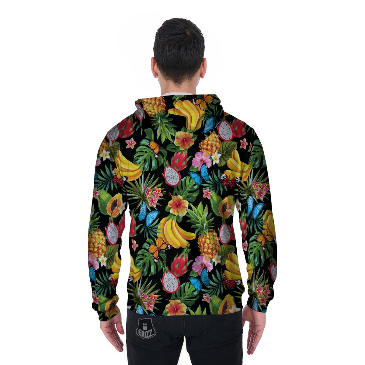 Tropical Fruit Hawaiian Print Men's Zip Up Hoodie-grizzshop