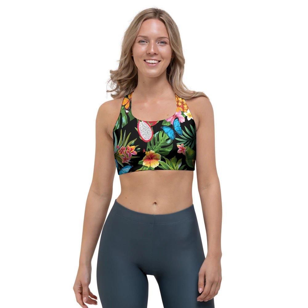 Tropical Fruit Hawaiian Print Sports Bra-grizzshop