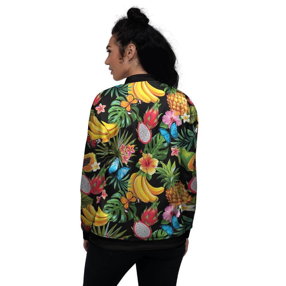 Tropical Fruit Hawaiian Print Women's Bomber Jacket-grizzshop