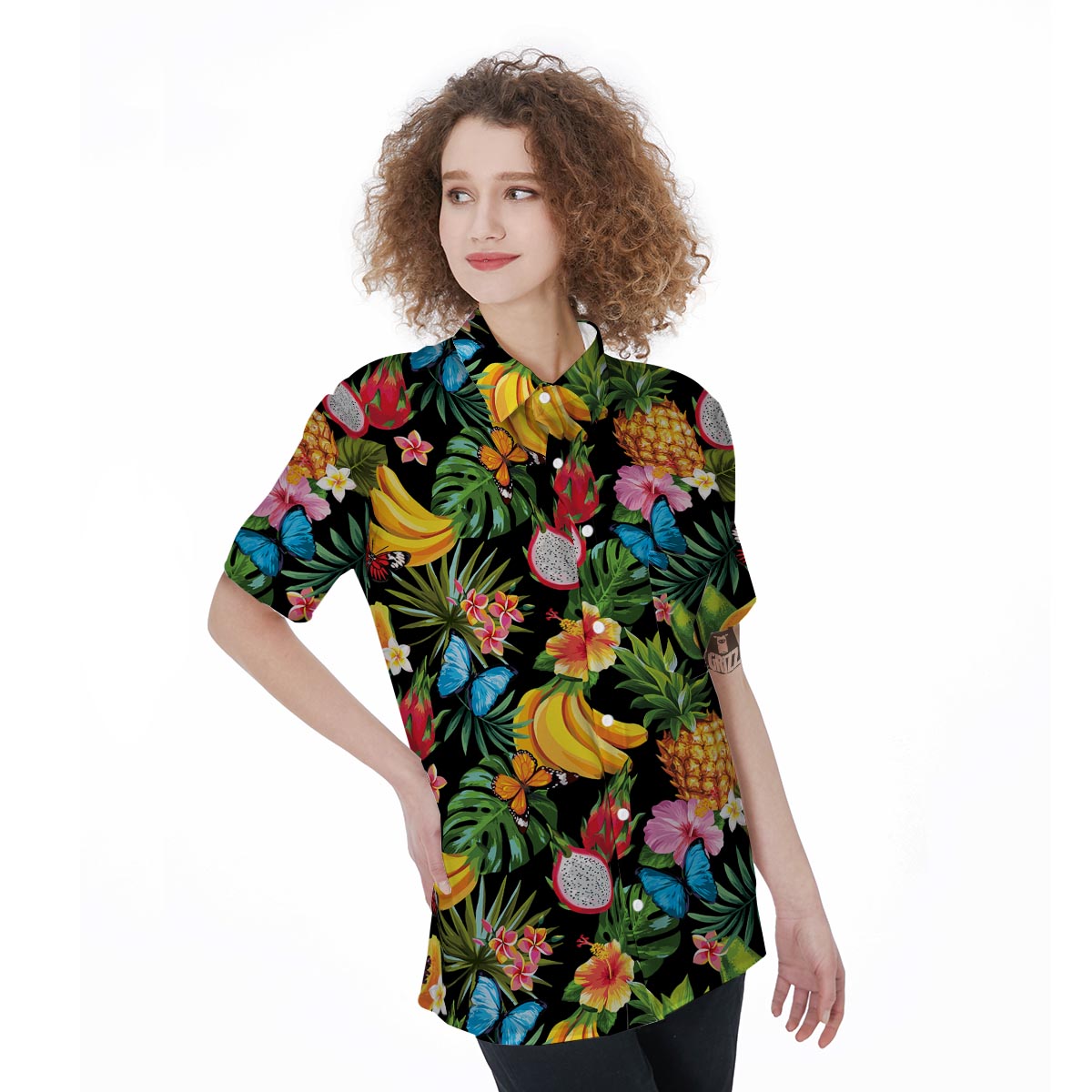 Tropical Fruit Hawaiian Print Women's Short Sleeve Shirts-grizzshop