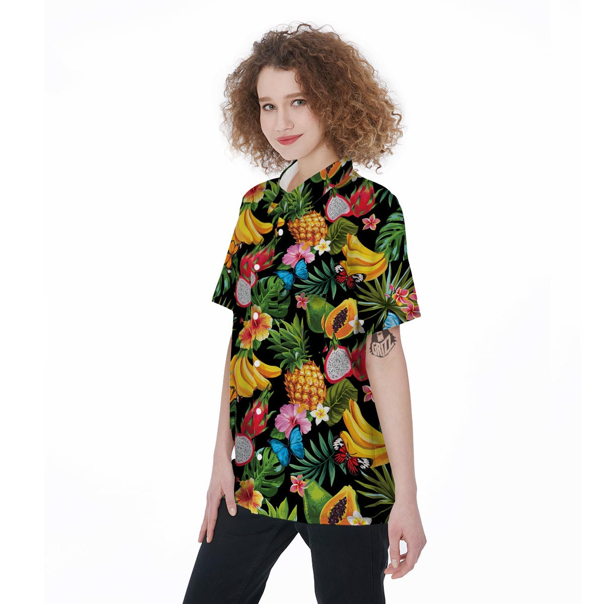 Tropical Fruit Hawaiian Print Women's Short Sleeve Shirts-grizzshop