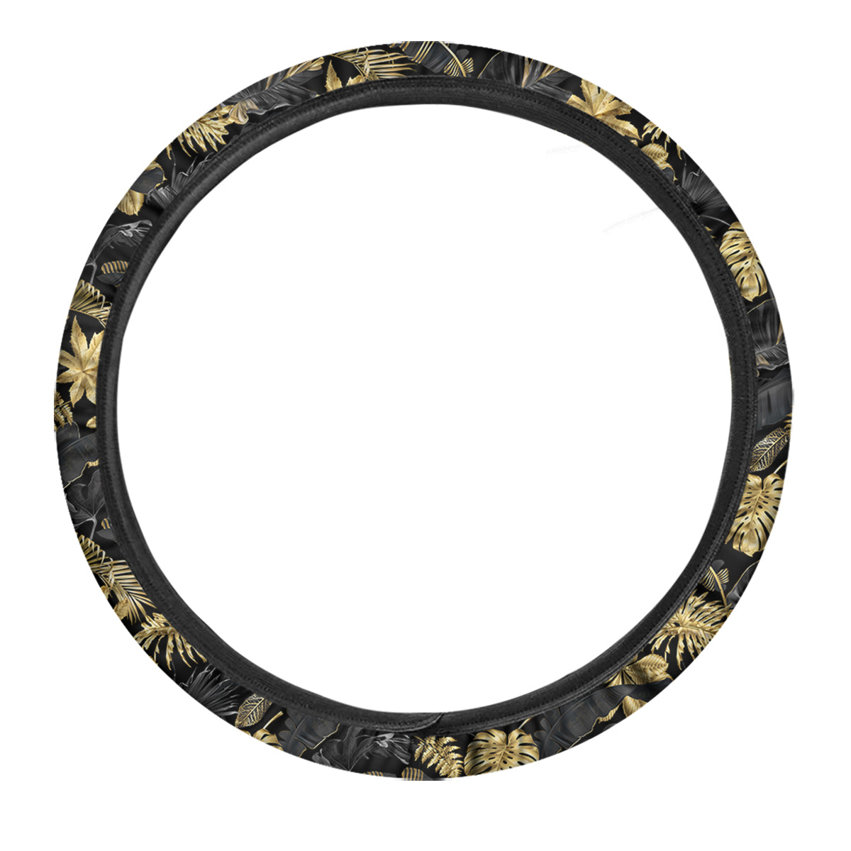 Tropical Gold And Black Print Pattern Car Steering Wheel Cover-grizzshop