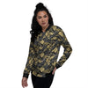 Tropical Gold And Black Print Pattern Women's Bomber Jacket-grizzshop