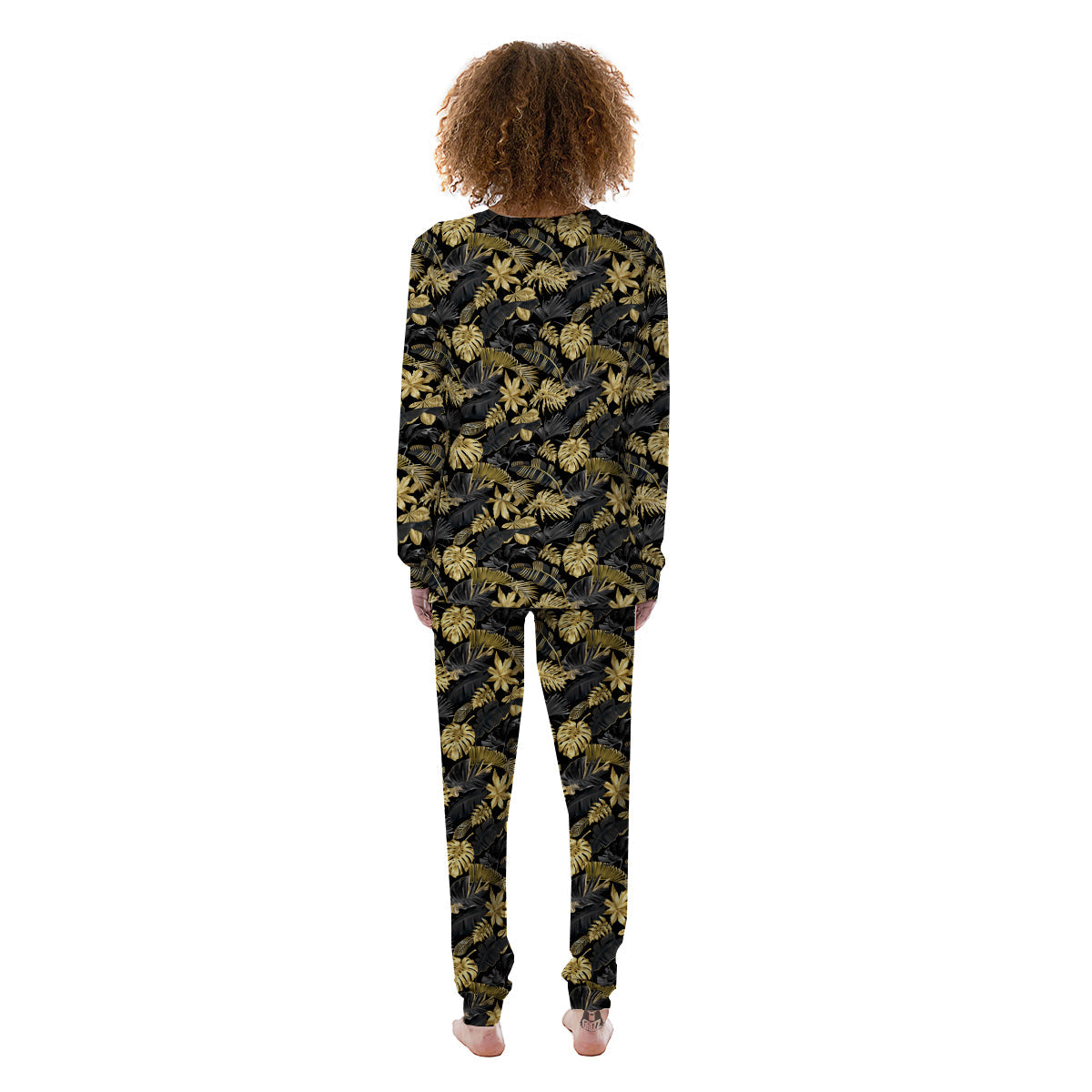 Tropical Gold And Black Print Pattern Women's Pajamas-grizzshop