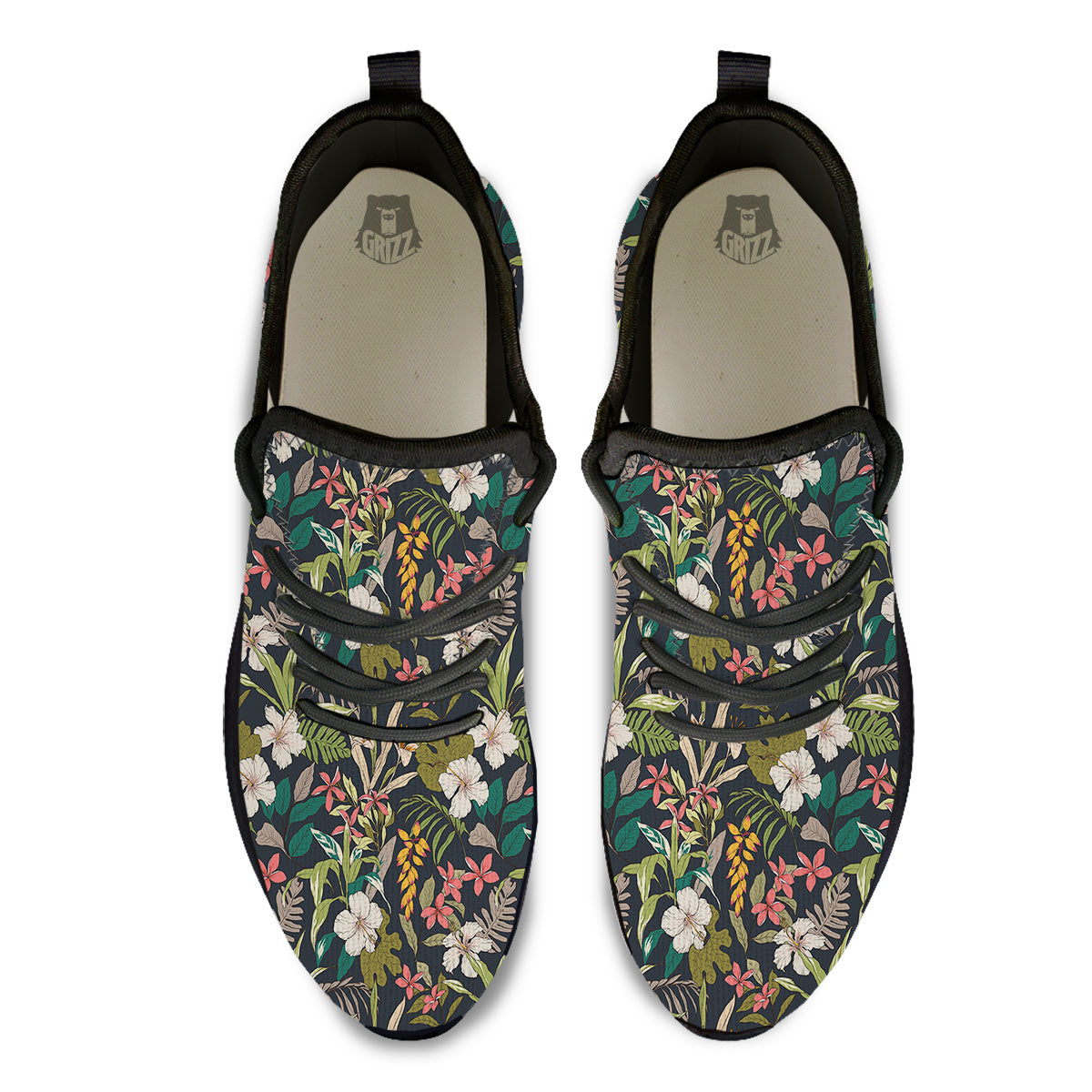 Tropical Hawaiian Aloha Print Pattern Black Athletic Shoes-grizzshop