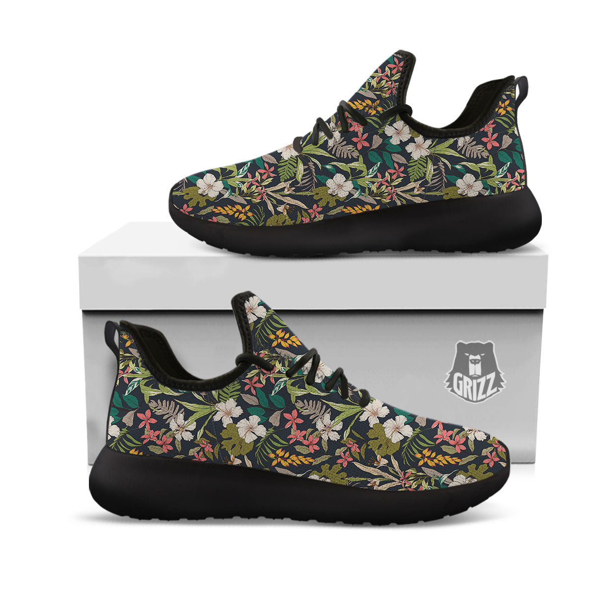 Tropical Hawaiian Aloha Print Pattern Black Athletic Shoes-grizzshop