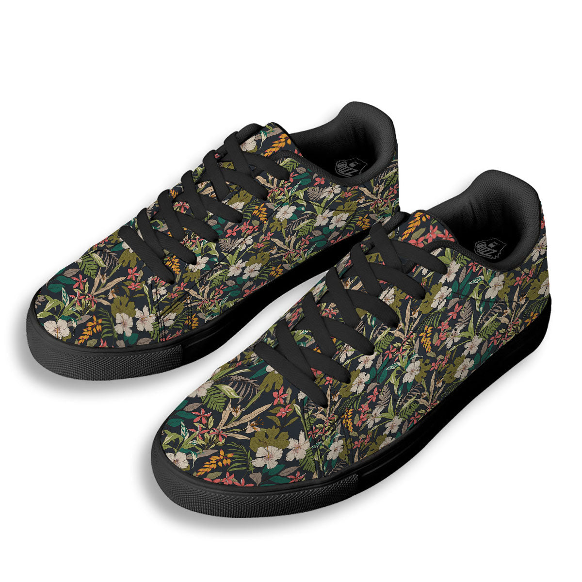 Tropical Hawaiian Aloha Print Pattern Black Low Top Sneakers-grizzshop