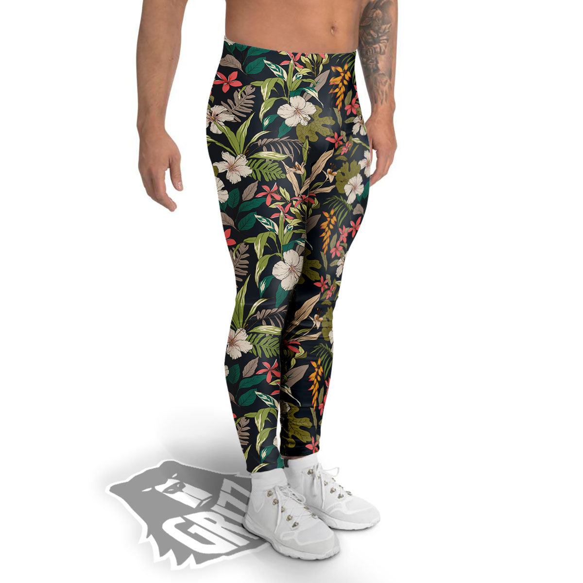 Tropical Hawaiian Aloha Print Pattern Men's Leggings-grizzshop