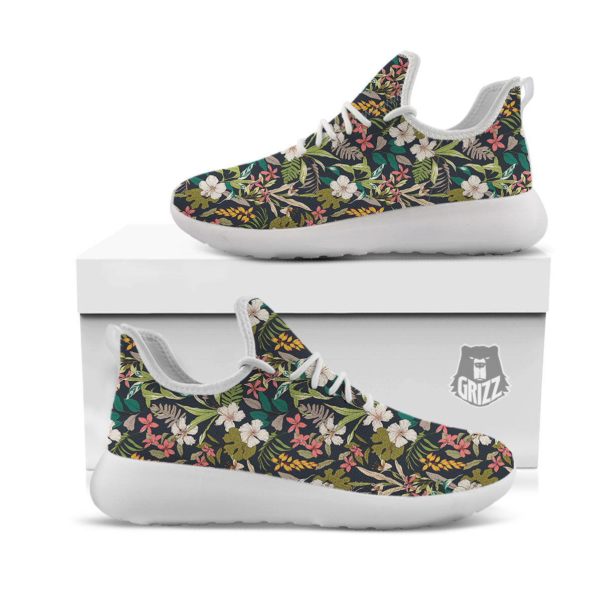 Tropical Hawaiian Aloha Print Pattern White Athletic Shoes-grizzshop