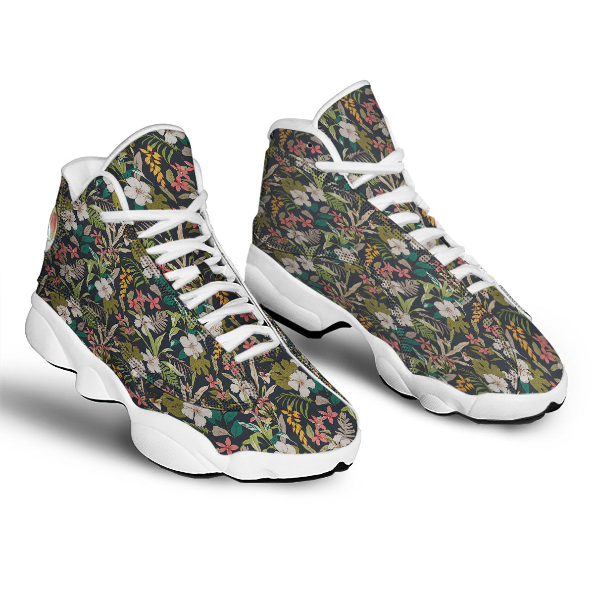 Tropical Hawaiian Aloha Print Pattern White Basketball Shoes-grizzshop