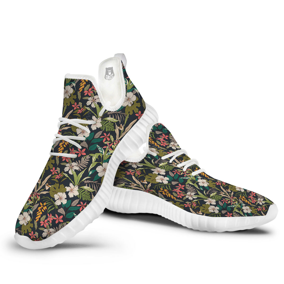 Tropical Hawaiian Aloha Print Pattern White Walking Shoes-grizzshop
