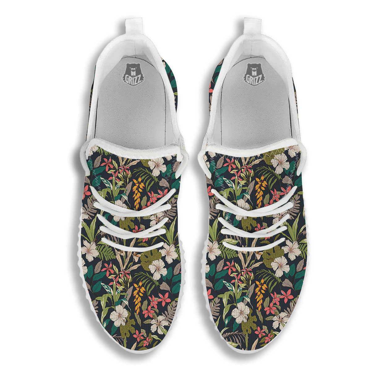 Tropical Hawaiian Aloha Print Pattern White Walking Shoes-grizzshop